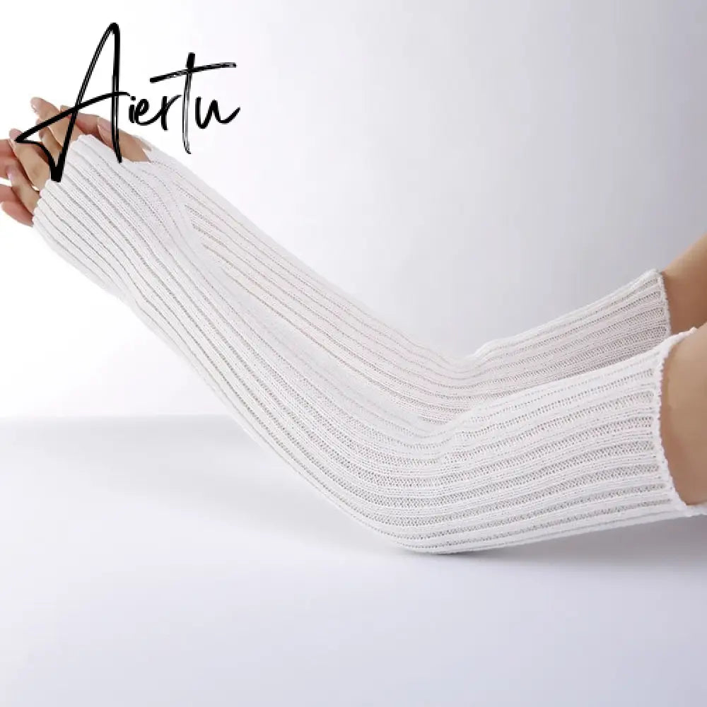 New Long Fingerless Gloves Womens Winter Warmer Knitted Arm Sleeve Fine Casual Soft Girl Goth Clothes Women Punk Gothic Gloves Aiertu