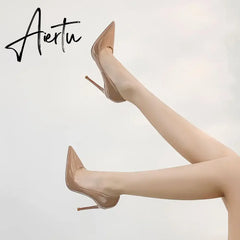 New Luxury Brand Pumps Women Shoes Red Shiny Bottom Pointed Toe Black High Heel Shoes Thin Heel 12cm Sexy Wedding Shoes 44 Aiertu