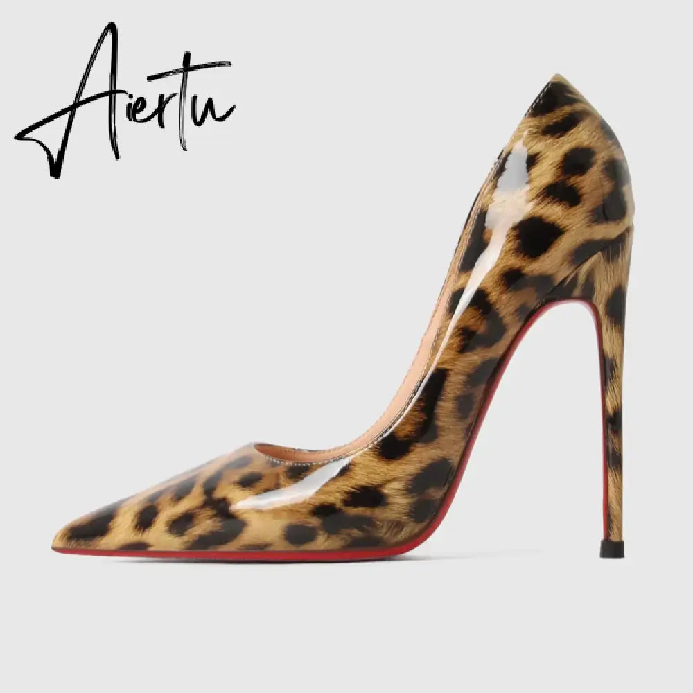 New Luxury Brand Pumps Women Shoes Red Shiny Bottom Pointed Toe Black High Heel Shoes Thin Heel 12cm Sexy Wedding Shoes 44 Aiertu
