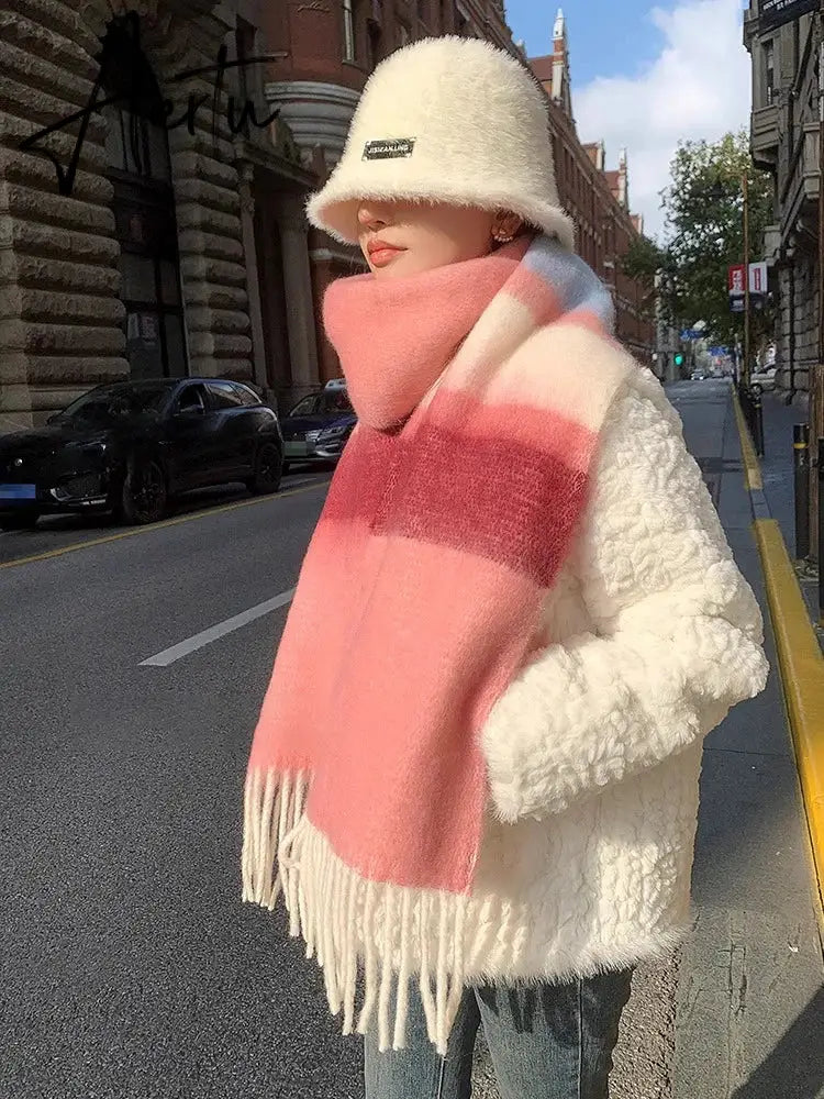 New Plush Scarf Women's Autumn and Winter Imitation Cashmere Long Scarf for Warm and Thickened Mohair Scarf Tourism Shawl Aiertu