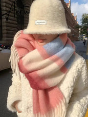 New Plush Scarf Women's Autumn and Winter Imitation Cashmere Long Scarf for Warm and Thickened Mohair Scarf Tourism Shawl Aiertu