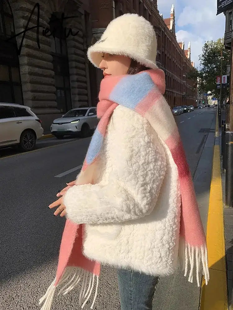 New Plush Scarf Women's Autumn and Winter Imitation Cashmere Long Scarf for Warm and Thickened Mohair Scarf Tourism Shawl Aiertu
