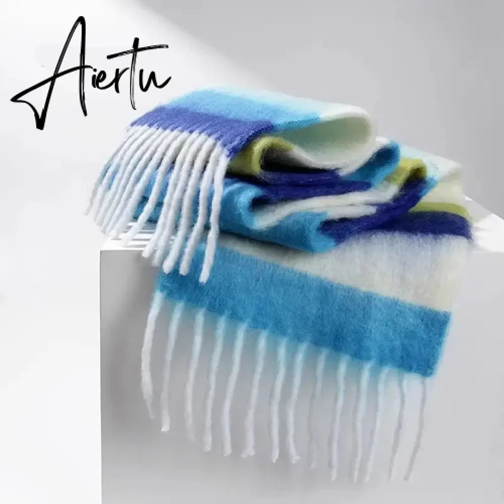 New Plush Scarf Women's Autumn and Winter Imitation Cashmere Long Scarf for Warm and Thickened Mohair Scarf Tourism Shawl Aiertu