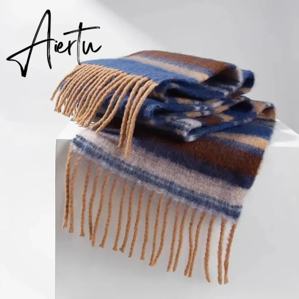 New Plush Scarf Women's Autumn and Winter Imitation Cashmere Long Scarf for Warm and Thickened Mohair Scarf Tourism Shawl Aiertu
