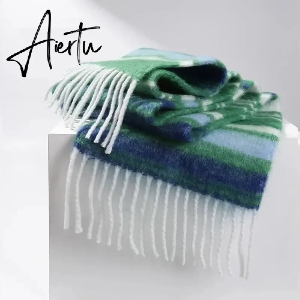 New Plush Scarf Women's Autumn and Winter Imitation Cashmere Long Scarf for Warm and Thickened Mohair Scarf Tourism Shawl Aiertu