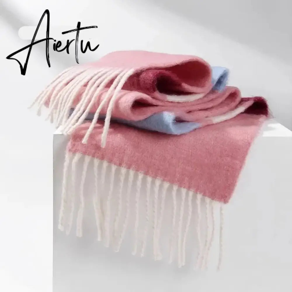 New Plush Scarf Women's Autumn and Winter Imitation Cashmere Long Scarf for Warm and Thickened Mohair Scarf Tourism Shawl Aiertu