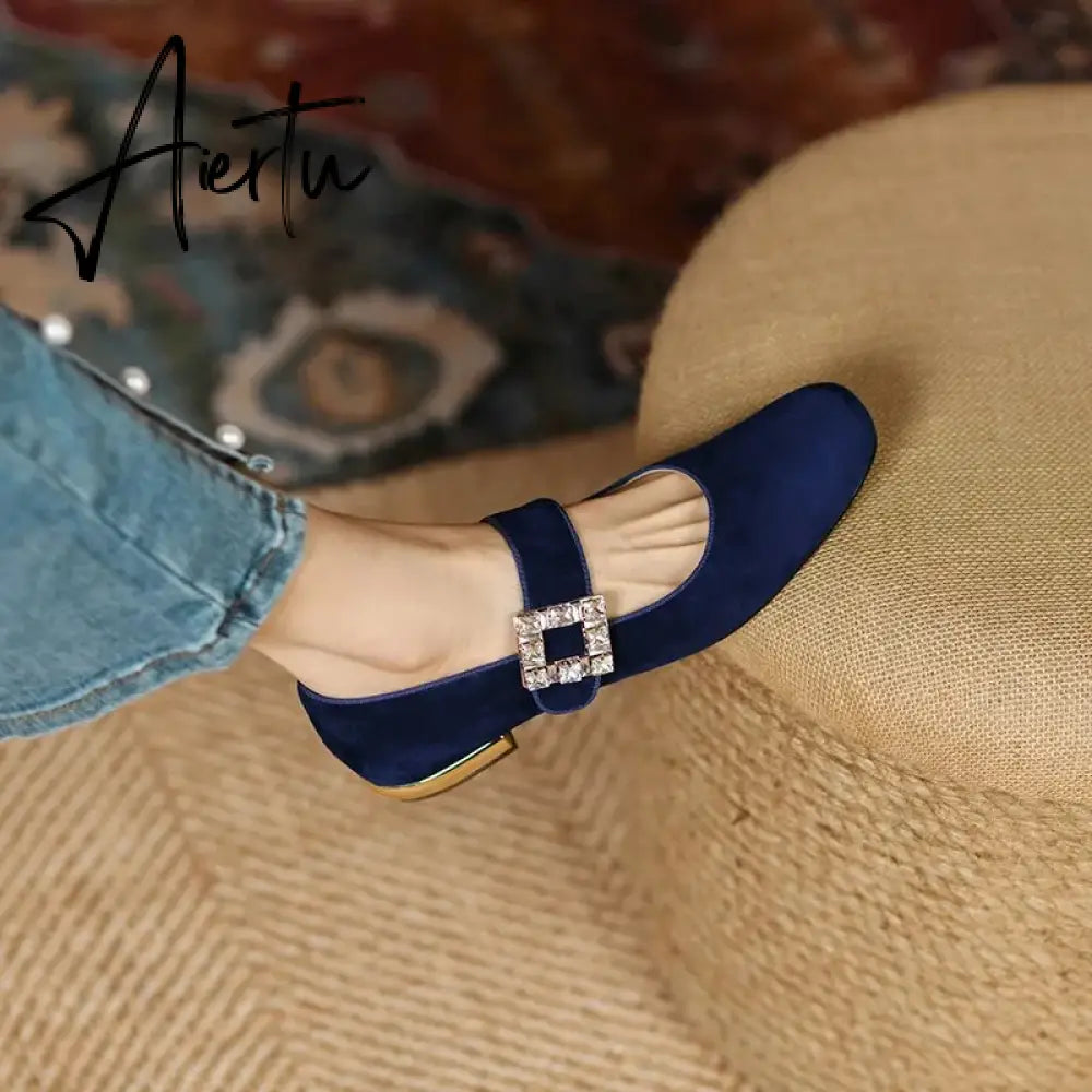 Aiertu New Popular Plaid Comfortable Mary Janes Shoes Fashion Square Toe Buckle Strap Ladies Shoes Spring/Autumn Pumps Women Shoes Aiertu