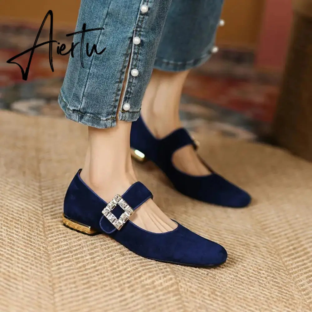 Aiertu New Popular Plaid Comfortable Mary Janes Shoes Fashion Square Toe Buckle Strap Ladies Shoes Spring/Autumn Pumps Women Shoes Aiertu
