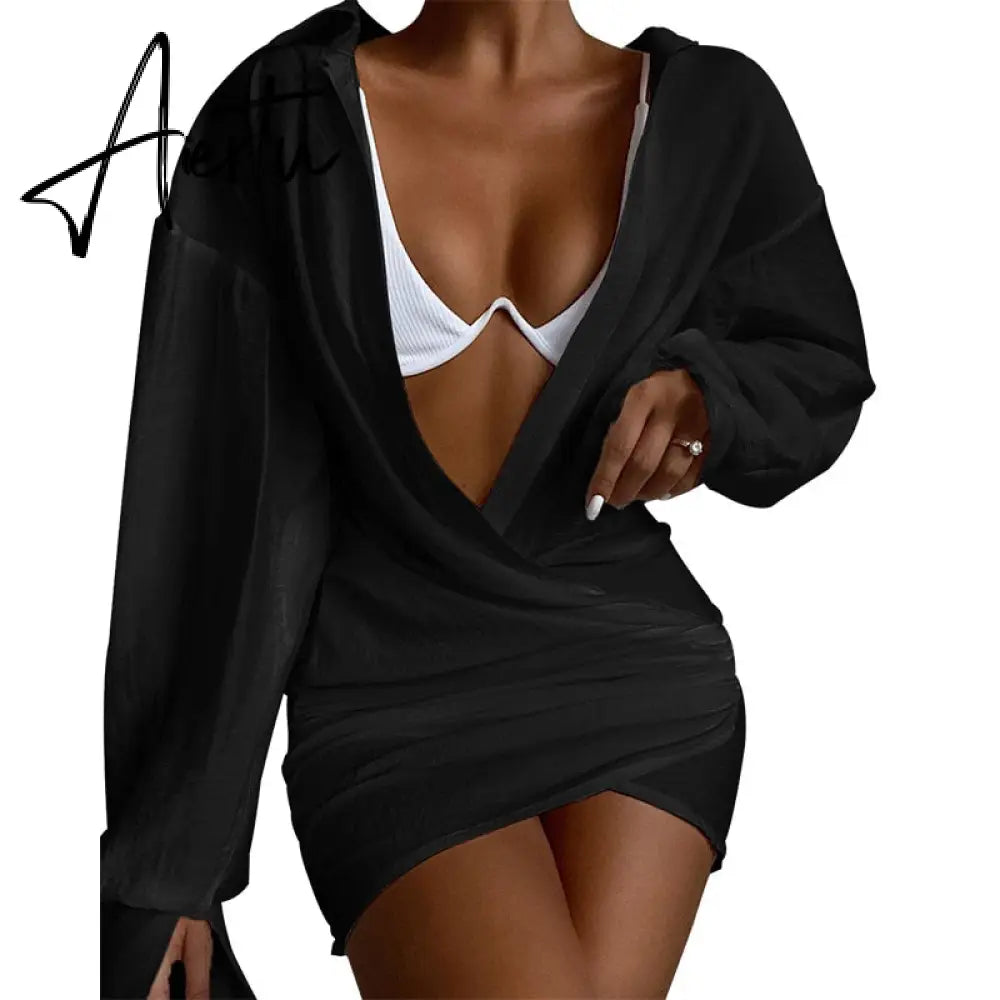 New Satin Silk Sexy Long Sleeve Party Dresses Women Night Club Soft Dress Autumn Dress V-Neck Solid Split Turn Down Collor M0010 Aiertu