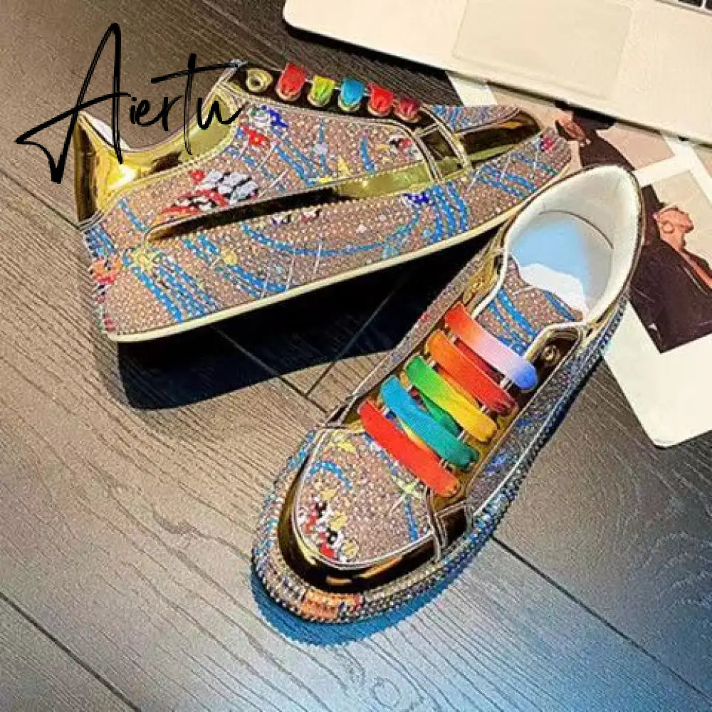 New Spring Women Sneakers Fashion rhinestones Thick Sole Sports Shoes for Youth School Shoes Crystal Silver Platform Sneakers Aiertu