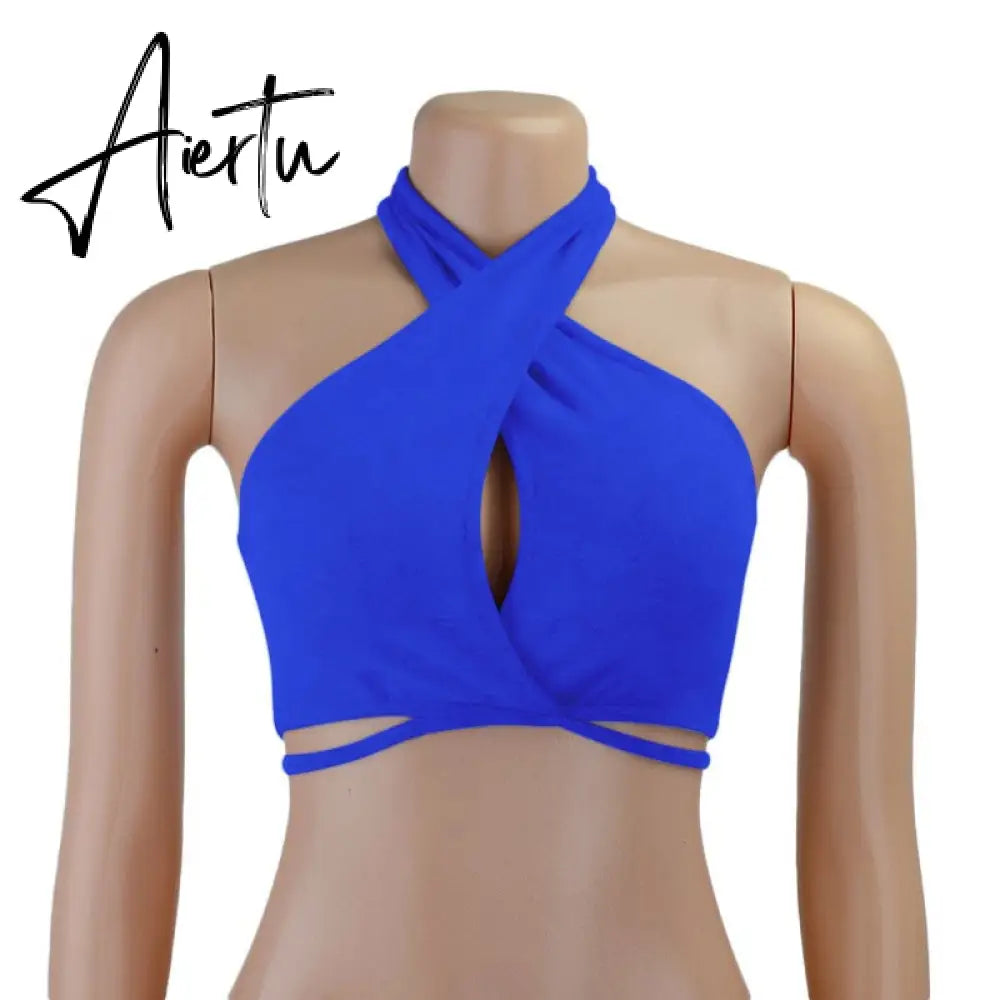New Summer Chic Fashion Camisoles Sleeveless Halter Bandage Vest Sexy Crop Top Tanks For Women Club Party Hollow Tank Tops Aiertu