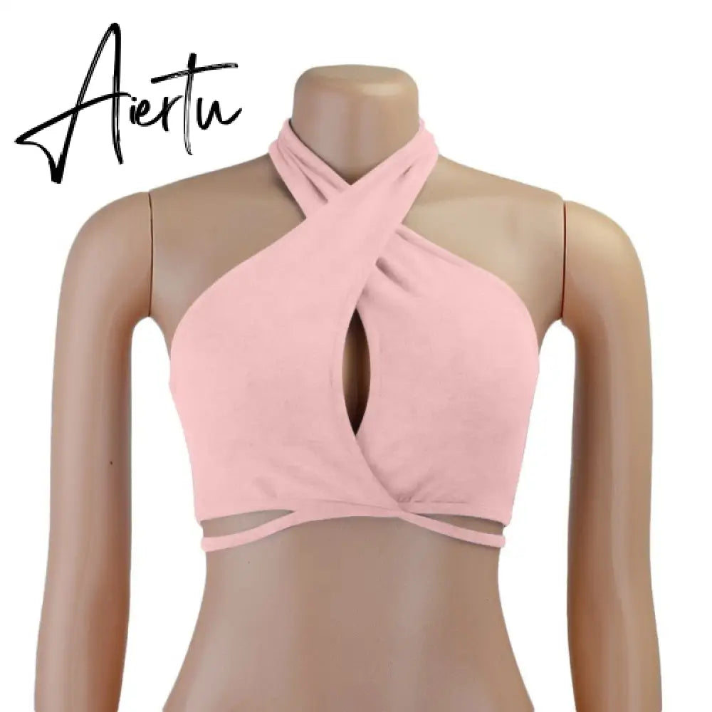 New Summer Chic Fashion Camisoles Sleeveless Halter Bandage Vest Sexy Crop Top Tanks For Women Club Party Hollow Tank Tops Aiertu