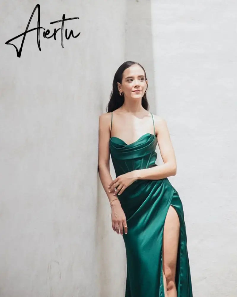 New Summer Prom Dress Women'S Sling Sleeveless Solid Color Dress One Word Neck Slim Fit Open Back Slit Red Sexy Dress Aiertu