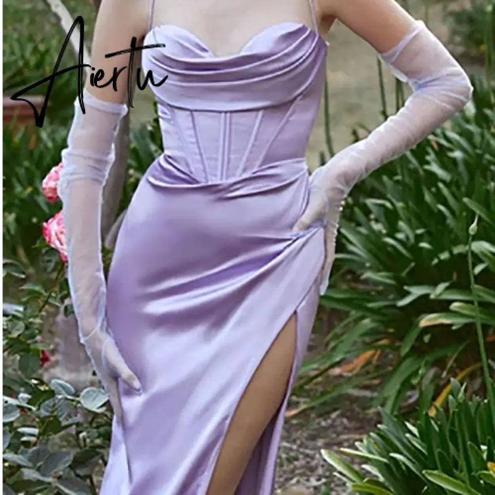 New Summer Prom Dress Women'S Sling Sleeveless Solid Color Dress One Word Neck Slim Fit Open Back Slit Red Sexy Dress Aiertu