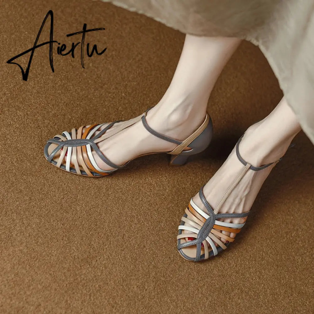 New Summer Women Sandals Party Prom Wedding Pumps Genuine Leather Thin Strap High Heels Fashion Sexy Concise Shoes Woman Aiertu