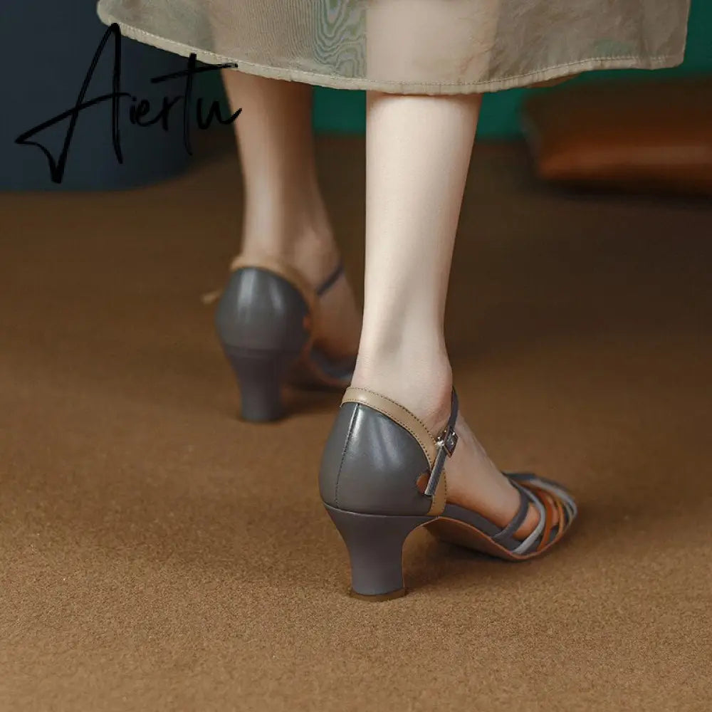 New Summer Women Sandals Party Prom Wedding Pumps Genuine Leather Thin Strap High Heels Fashion Sexy Concise Shoes Woman Aiertu