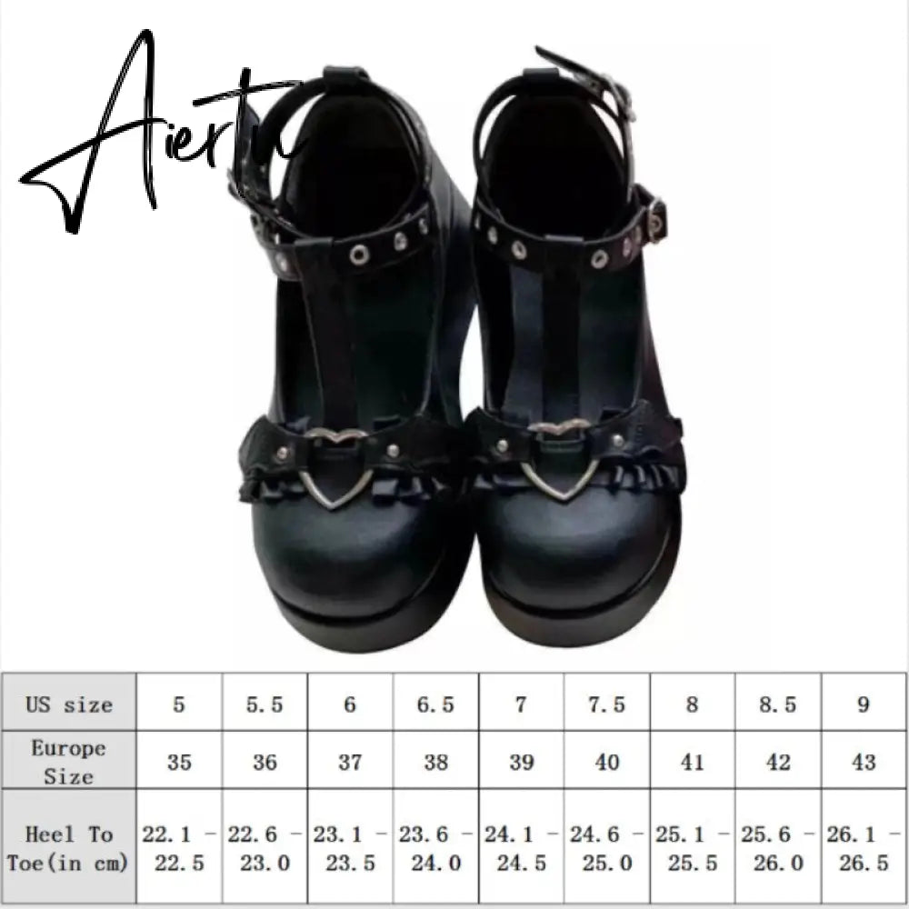 New Sweet Heart Buckle Wedges Mary Janes Women Pink T-Strap Chunky Platform Lolita Shoes Woman Punk Gothic Cosplay Shoes 43 Aiertu
