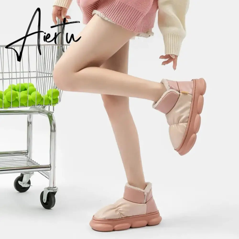New Waterproof Snow Boots for Women Super Warm Plush Platform Ankle Boots Woman Winter Pu Leather Cotton Padded Shoes Mujer Aiertu