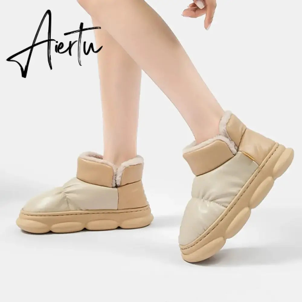 New Waterproof Snow Boots for Women Super Warm Plush Platform Ankle Boots Woman Winter Pu Leather Cotton Padded Shoes Mujer Aiertu