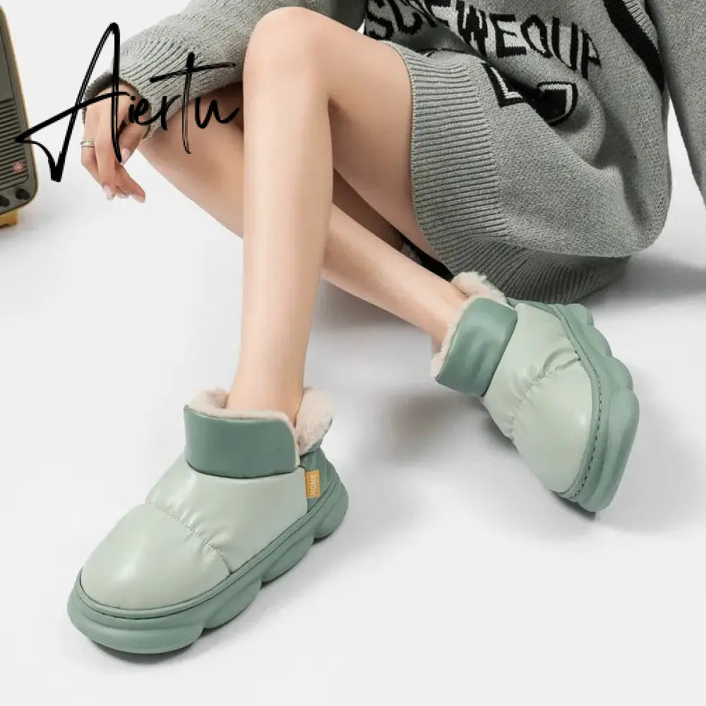 New Waterproof Snow Boots for Women Super Warm Plush Platform Ankle Boots Woman Winter Pu Leather Cotton Padded Shoes Mujer Aiertu