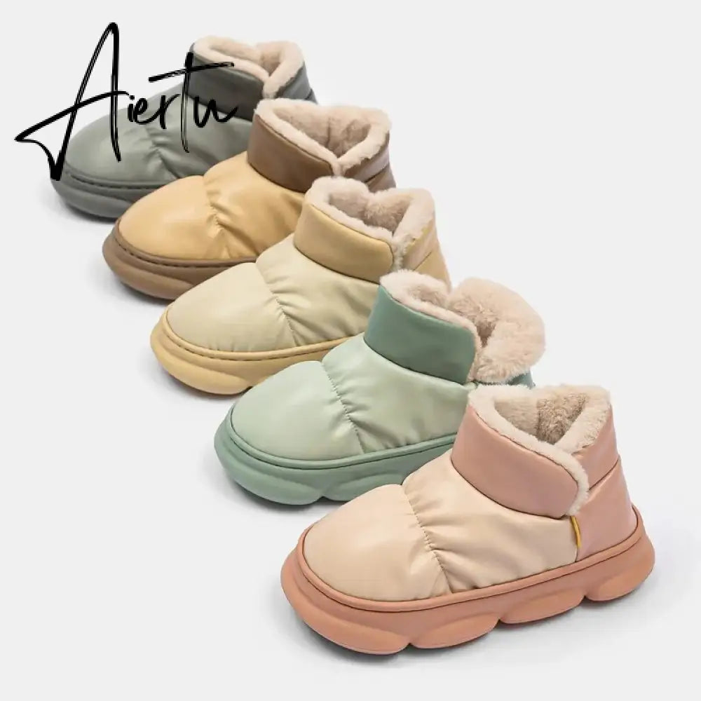 New Waterproof Snow Boots for Women Super Warm Plush Platform Ankle Boots Woman Winter Pu Leather Cotton Padded Shoes Mujer Aiertu