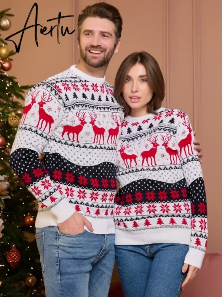 New Winter Mom Dad Kids Matching Knitting Sweaters Christmas Family Couples Jumpers Warm Thicken Casual Knitwear Xmas Look New Year Aiertu