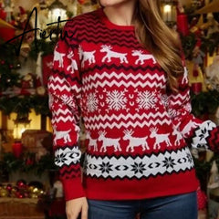 New Winter Mom Dad Kids Matching Knitting Sweaters Christmas Family Couples Jumpers Warm Thicken Casual Knitwear Xmas Look New Year Aiertu