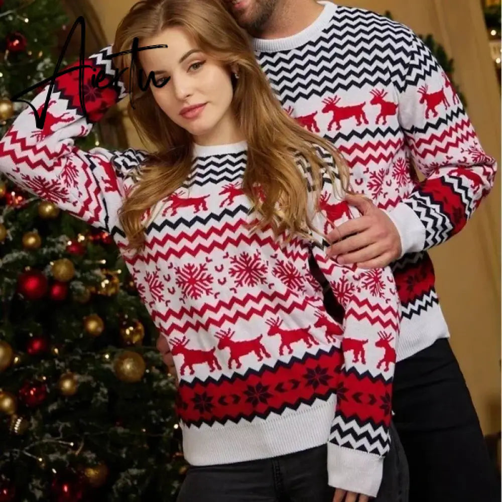 New Winter Mom Dad Kids Matching Knitting Sweaters Christmas Family Couples Jumpers Warm Thicken Casual Knitwear Xmas Look New Year Aiertu