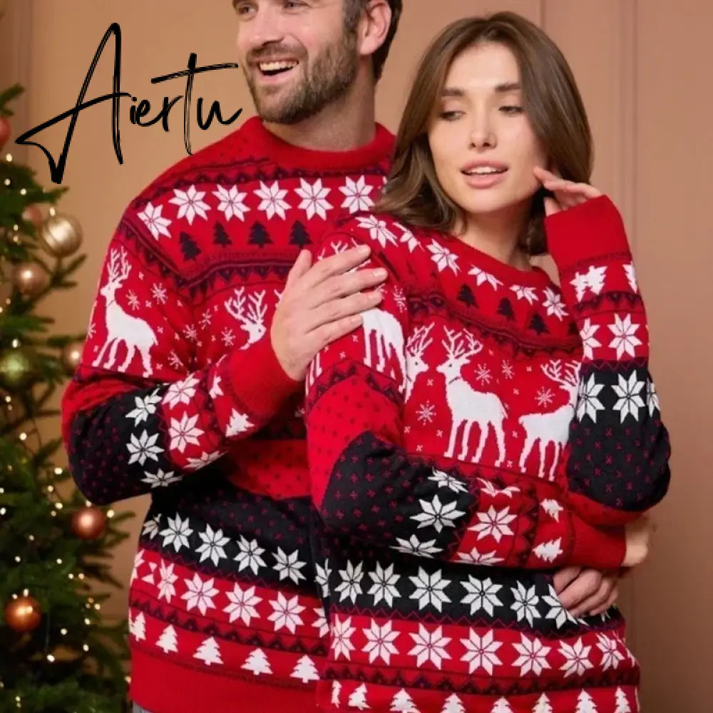 New Winter Mom Dad Kids Matching Knitting Sweaters Christmas Family Couples Jumpers Warm Thicken Casual Knitwear Xmas Look New Year Aiertu