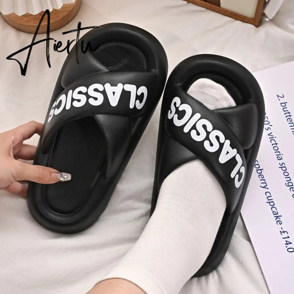 New Women Cross Slipper Soft EVA Thick Bottom Bathroom Slipper Fashion Couple Summer Indoor Home Floor Sandals Slippers Aiertu