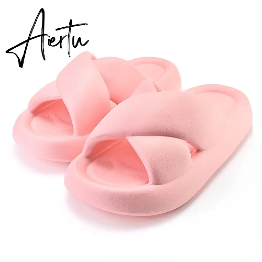 New Women Cross Slipper Soft EVA Thick Bottom Bathroom Slipper Fashion Couple Summer Indoor Home Floor Sandals Slippers Aiertu