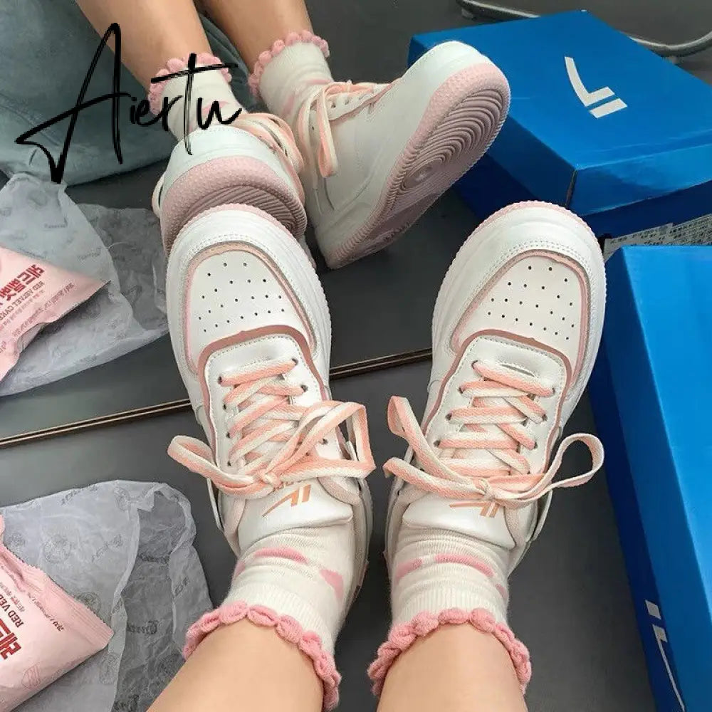New Women Cute Cartoon Little Bear Strawberry Flat Kawaii Shoes Japanese Female Platform Casual Tennis Vulcanized Sneakers Aiertu