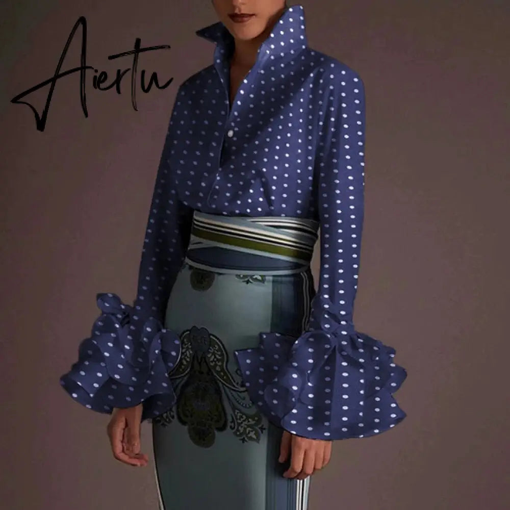 New Women Shirts Spring Summer Sexy Turn-down Collar Flare Sleeve Party Tops Office Shirt Casual  Blusas Aiertu