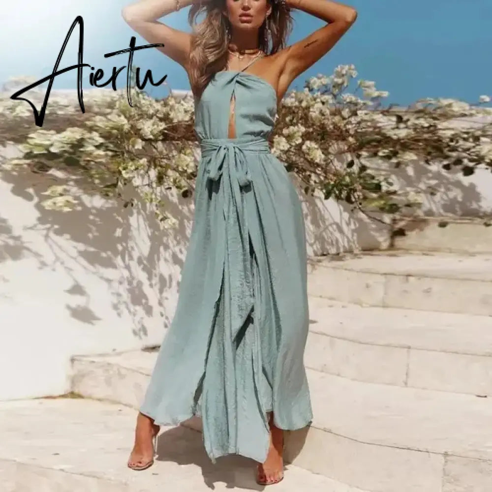 New Women Summer Boho Maxi Long Dress Evening Party Beach Dresses Sundress Backless Halter Dress Summer Aiertu