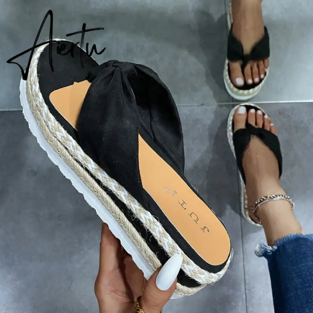 New Womens Slipper Fish Mouth Thick Bottom Casual Wedges Sandals Stylish Comfortable Flat Mules Plus Size Zapatilla Mujer Aiertu