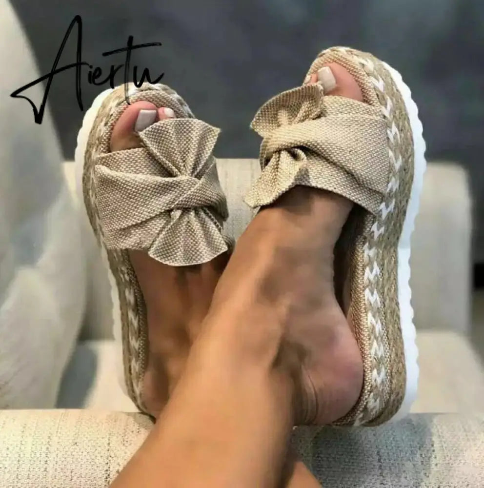 New Womens Slipper Fish Mouth Thick Bottom Casual Wedges Sandals Stylish Comfortable Flat Mules Plus Size Zapatilla Mujer Aiertu