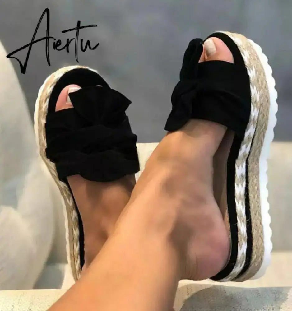 New Womens Slipper Fish Mouth Thick Bottom Casual Wedges Sandals Stylish Comfortable Flat Mules Plus Size Zapatilla Mujer Aiertu