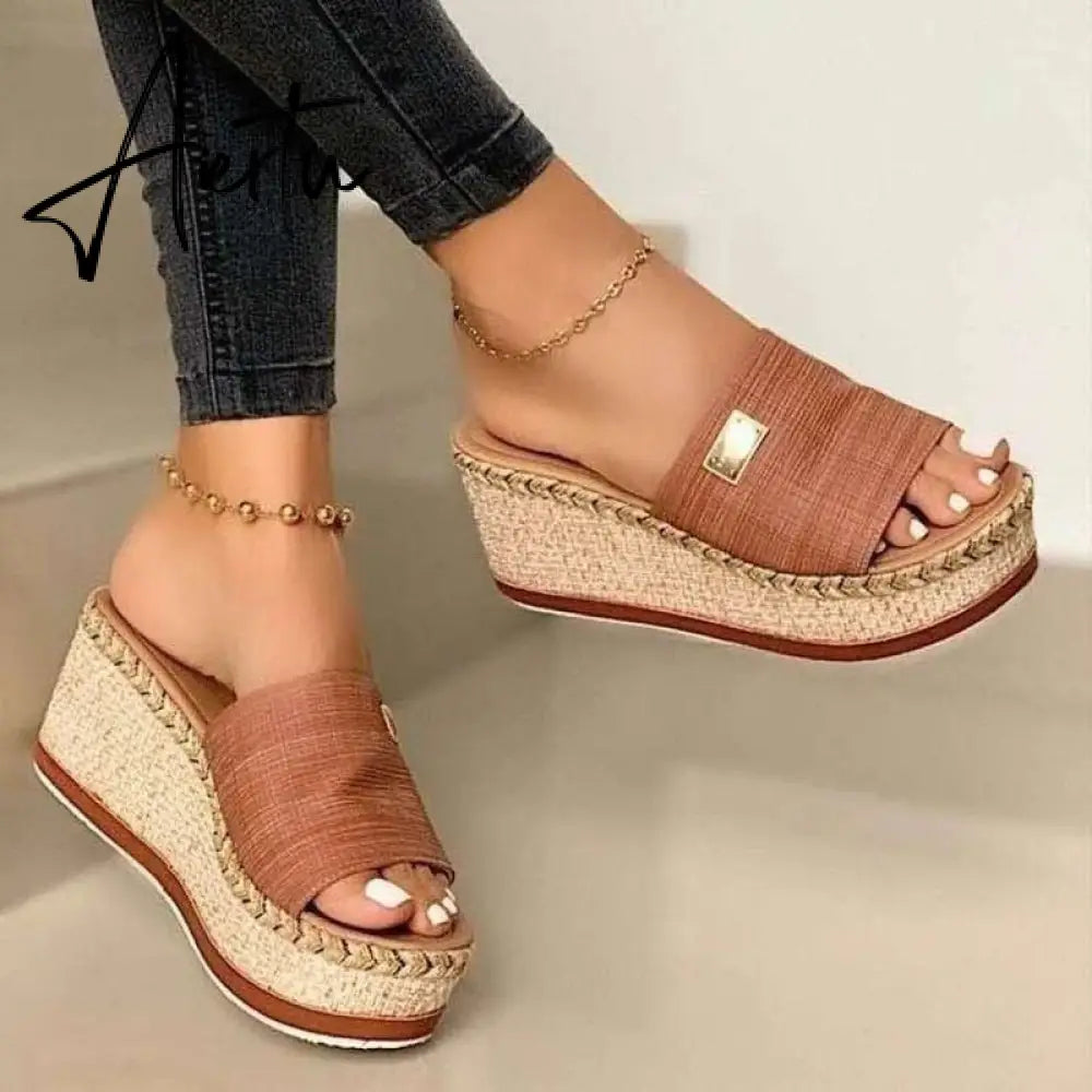 New Womens Slipper Fish Mouth Thick Bottom Casual Wedges Sandals Stylish Comfortable Flat Mules Plus Size Zapatilla Mujer Aiertu