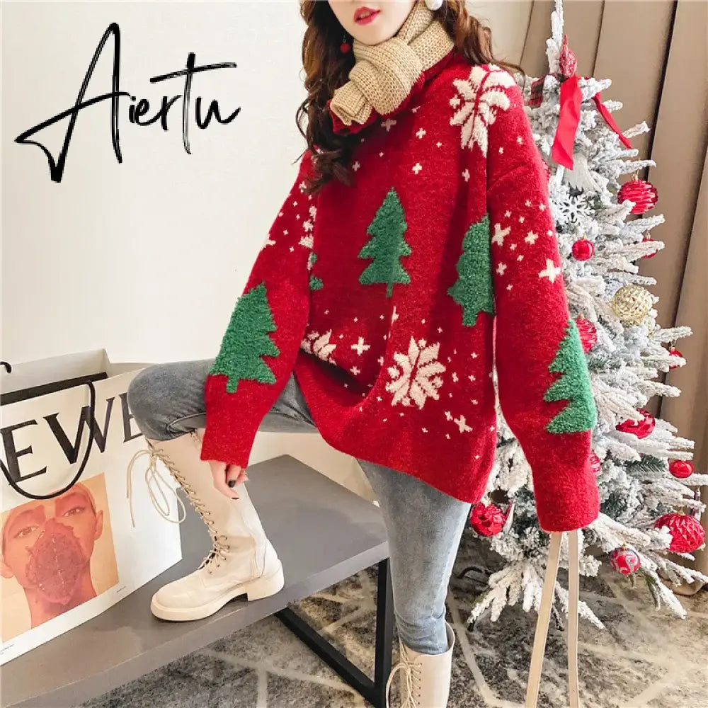 New Year Autumn and Winter New Super Hot Loose and Lazy Style Top Thickened Red Christmas Sweater  sweater women Aiertu