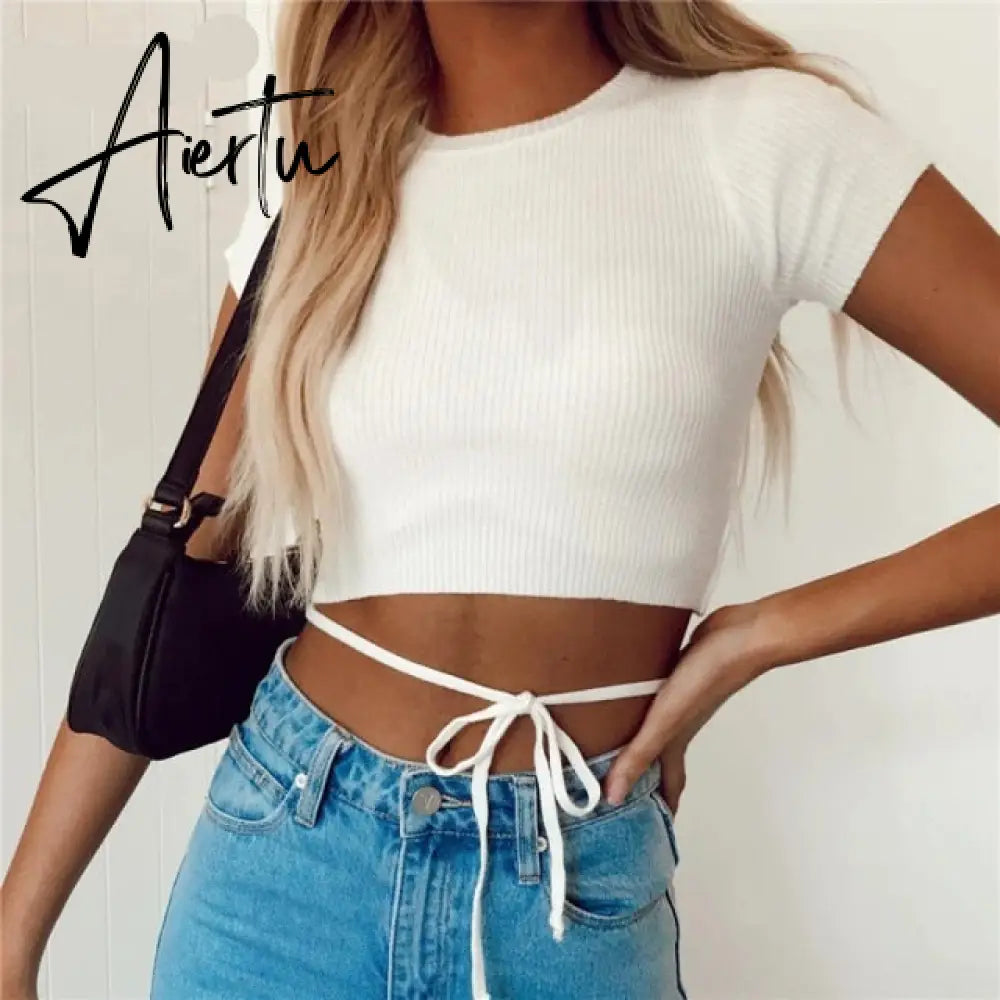 O Neck Long Sleeve Shirt Women Ribbed Sexy Cropped Tops Spring Black Casual Skinny Slim Basic Woman T Shirts White Aiertu