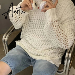 Oversized Hollow Out Y2K T-Shirts Knitting Loose Sweaters Vintage Pullovers Korean Fashion Hip Hop Tops Grunge Clothes Aiertu