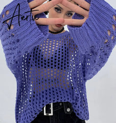 Oversized Hollow Out Y2K T-Shirts Knitting Loose Sweaters Vintage Pullovers Korean Fashion Hip Hop Tops Grunge Clothes Aiertu
