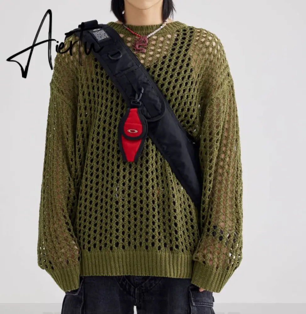 Oversized Hollow Out Y2K T-Shirts Knitting Loose Sweaters Vintage Pullovers Korean Fashion Hip Hop Tops Grunge Clothes Aiertu