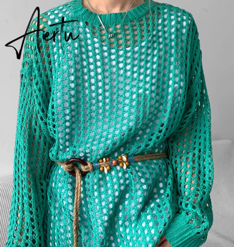 Oversized Hollow Out Y2K T-Shirts Knitting Loose Sweaters Vintage Pullovers Korean Fashion Hip Hop Tops Grunge Clothes Aiertu