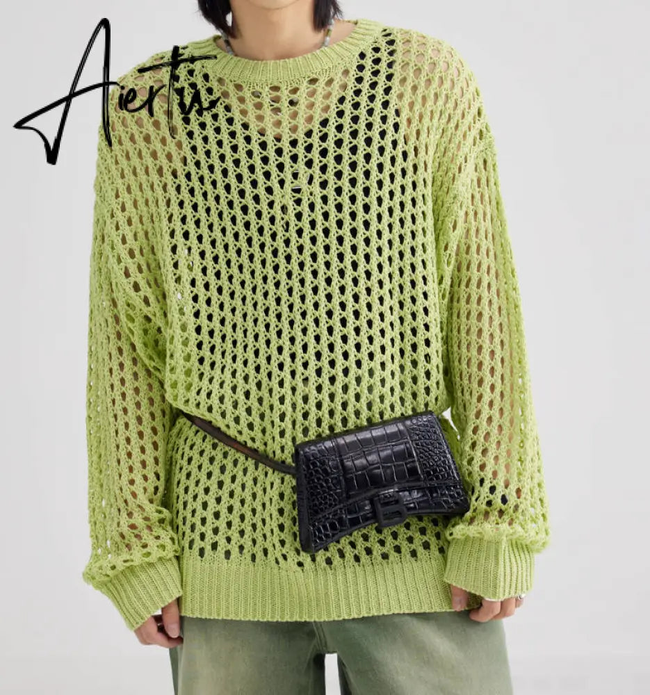 Oversized Hollow Out Y2K T-Shirts Knitting Loose Sweaters Vintage Pullovers Korean Fashion Hip Hop Tops Grunge Clothes Aiertu