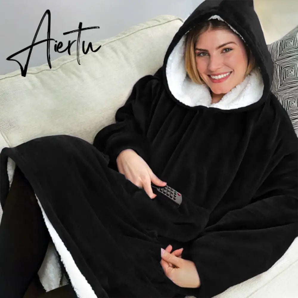 Oversized Hoodies Sweatshirt Women Winter Hoodies Fleece Giant TV Blanket With Sleeves Oversize Women Hoody Sweatshirts DROP Aiertu