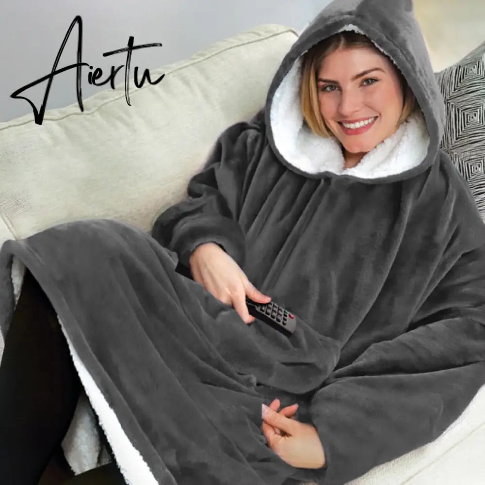 Oversized Hoodies Sweatshirt Women Winter Hoodies Fleece Giant TV Blanket With Sleeves Oversize Women Hoody Sweatshirts DROP Aiertu