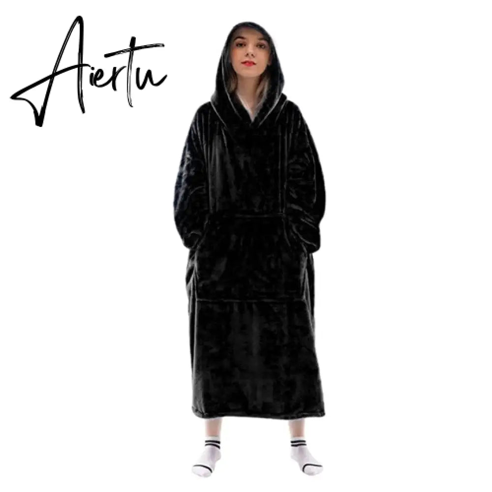 Oversized Hoodies Sweatshirt Women Winter Hoodies Fleece Giant TV Blanket With Sleeves Oversize Women Hoody Sweatshirts DROP Aiertu