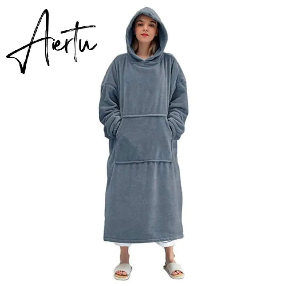 Oversized Hoodies Sweatshirt Women Winter Hoodies Fleece Giant TV Blanket With Sleeves Oversize Women Hoody Sweatshirts DROP Aiertu