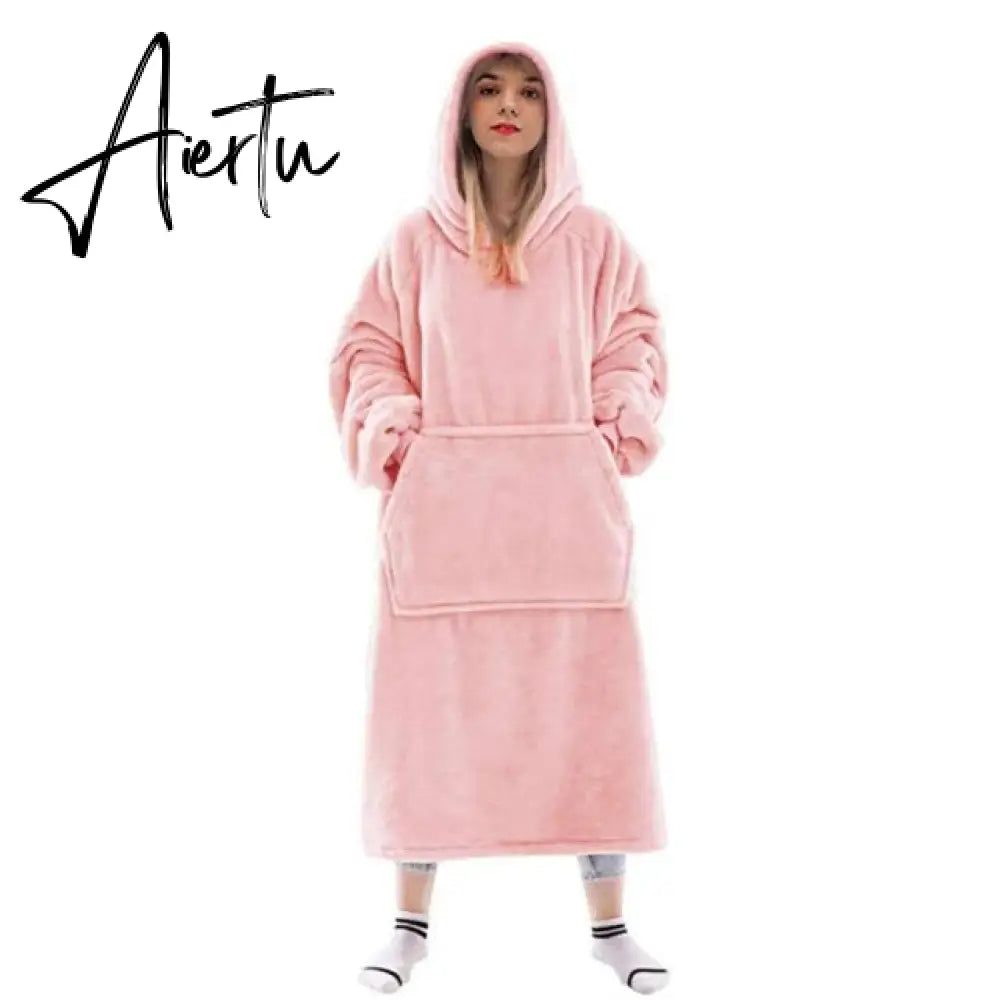 Oversized Hoodies Sweatshirt Women Winter Hoodies Fleece Giant TV Blanket With Sleeves Oversize Women Hoody Sweatshirts DROP Aiertu